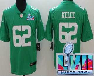Mens Philadelphia Eagles #62 Jason Kelce Limited Green Rush Super Bowl LVII Vapor Jersey